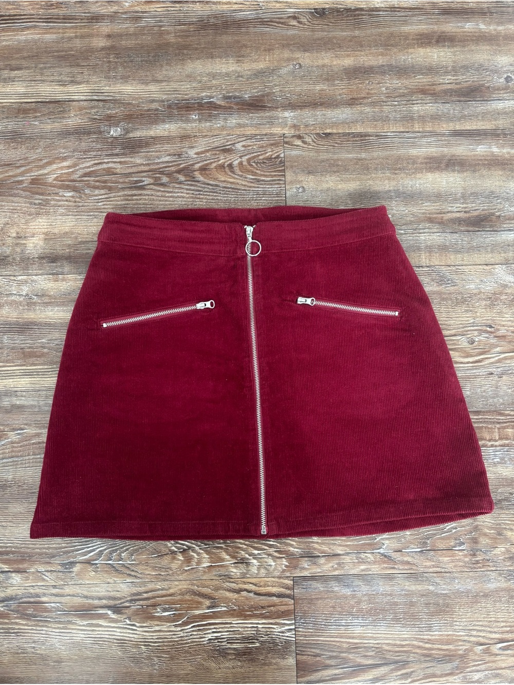 Rue 21 Burgundy Corduroy Front-Zip Mini Skirt
